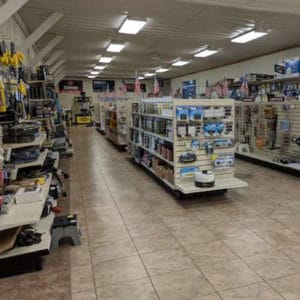 Aisles of RV parts in RV retail store